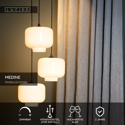 Lucide MEDINE - Pendelleuchten - Ø 46 cm - 3xE27 - Opal